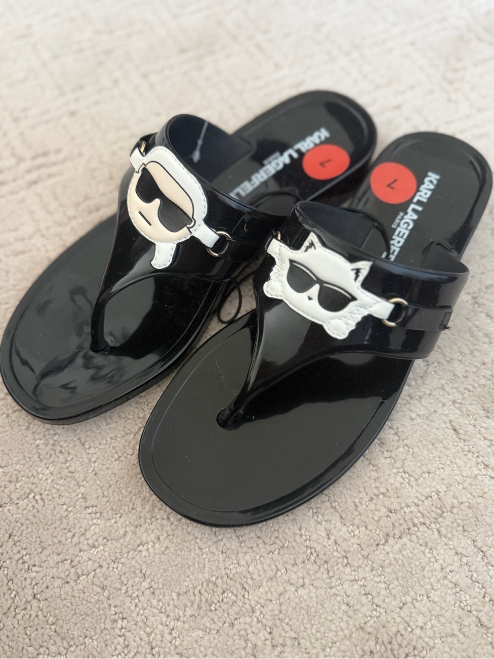 Karl Lagerfeld Kids Black Jelly Thong Sandals with Character Badges